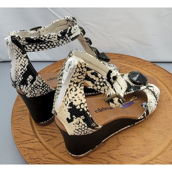 Libby Edelman White Snake Print Wedge Sandals 8M Open Toe Strappy Zip Back EUC - Picture 4 of 15